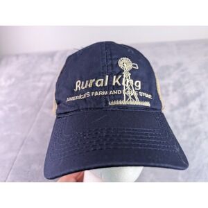 Rural King Trucker Hat Navy Blue Tan Mesh Back Adjustable Farm Home Store Cap